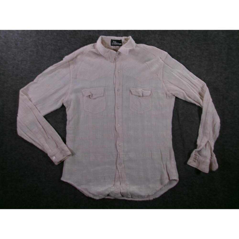 Pier Connection Shirt Mens XL Beige Western Textured Pockets Rustic Lightweight